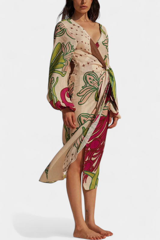 Fana Floral Wrap Dress with Bow Waist