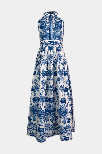 Shante Floral A-Line Dress with Turndown Collar