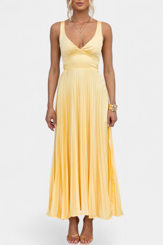 Arlena Pleated Dress with Straps and Cross Back