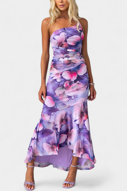 Abigail Floral Asymmetrical Sleeve Dress