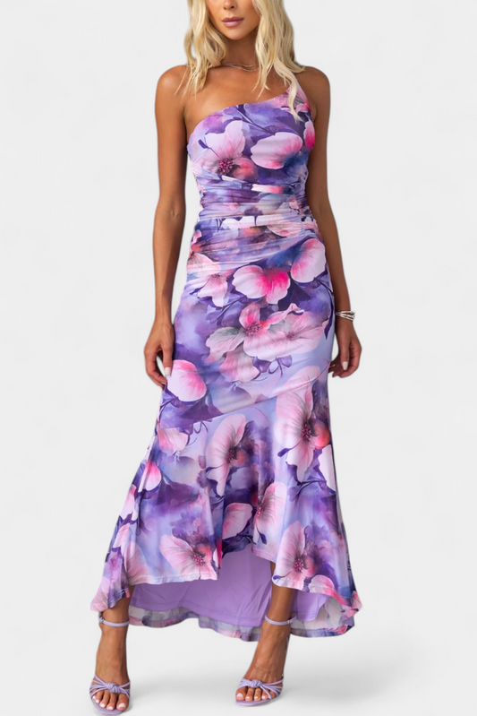 Abigail Floral Asymmetrical Sleeve Dress