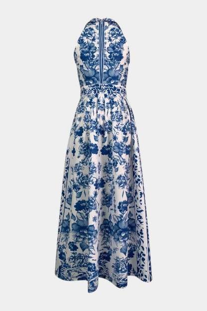 Shante Floral A-Line Dress with Turndown Collar