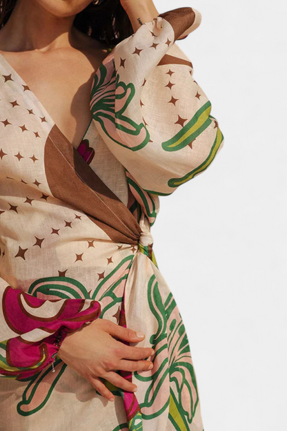 Fana Floral Wrap Dress with Bow Waist
