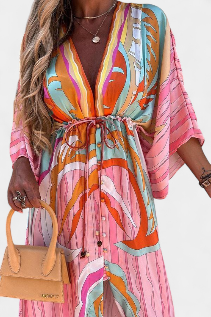 Joelle Soft Rainbow Batwing Sleeve Dress