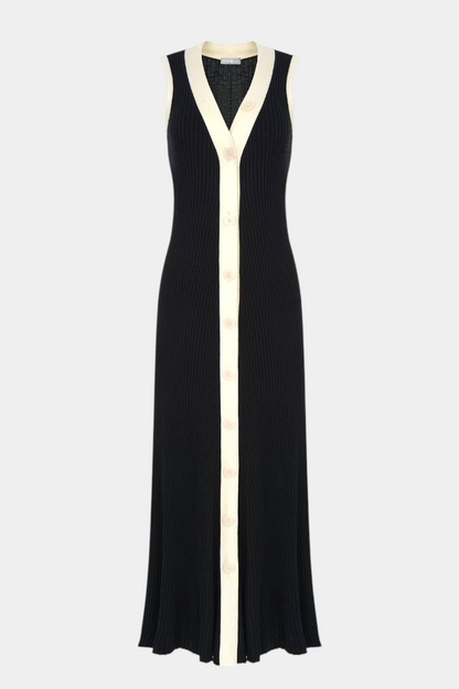Brielle Sleeveless V-Neck Dress with Contrast Buttons