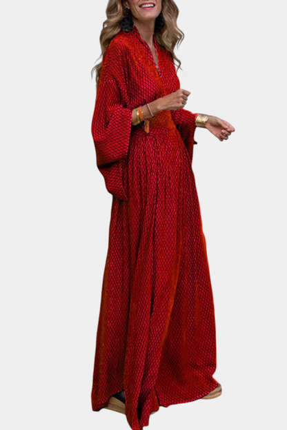 Anelia Geometric Maxi Dress with V-Neckline
