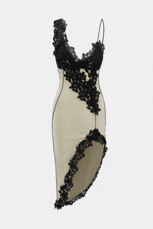 Diana Asymmetrical Midi Dress with Lace Panel