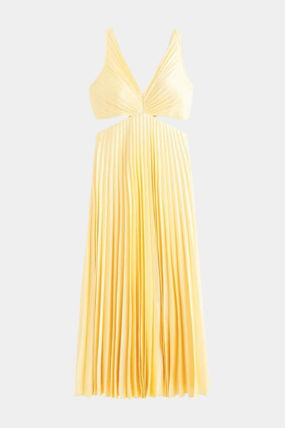 Selena's Sleeveless Pleated Dress with Side Slit and Twist Detail