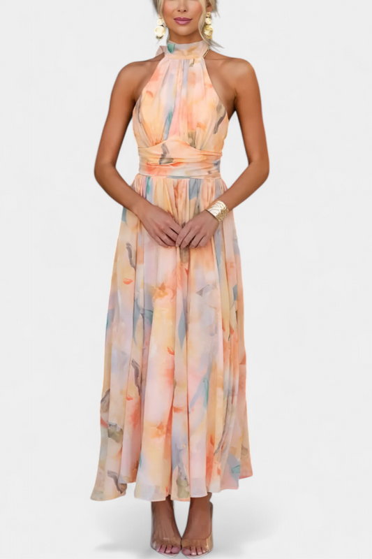 Alaia Halter Dress with Watercolor Print