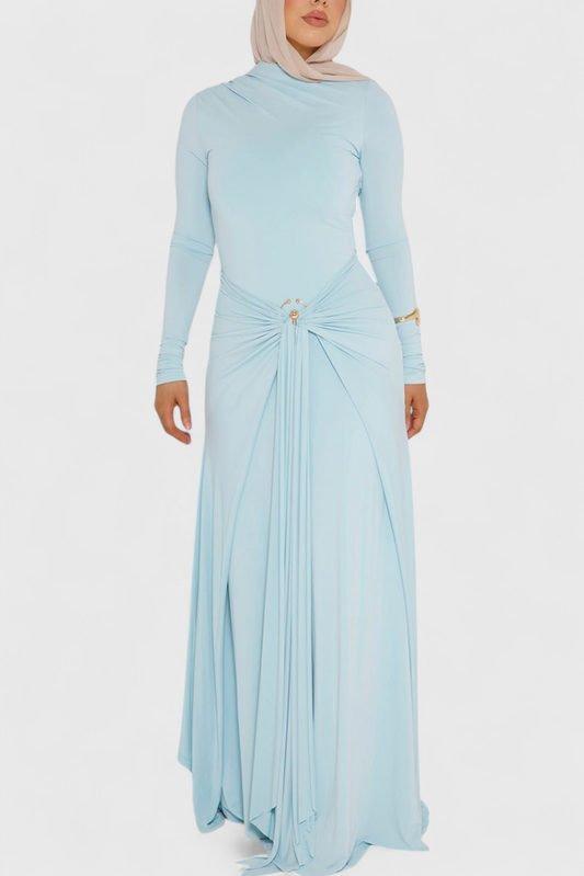 Fatima Pleated Bodycon Dress with Metallic Accessories
