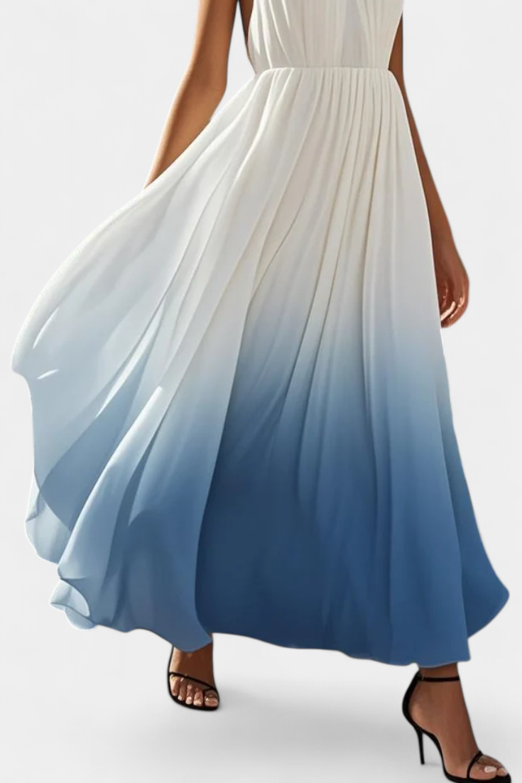 Starla Pleated Halter Dress with Pearl Details