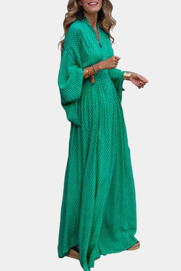 Anelia Geometric Maxi Dress with V-Neckline