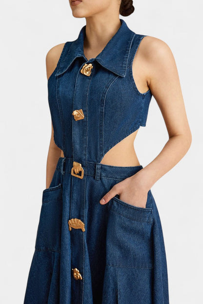 Alia Sleeveless Denim Dress with Elegant Cutout