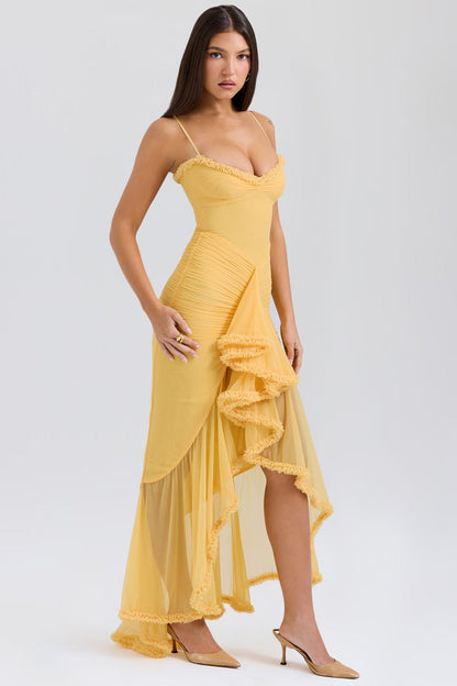 Roxanne Sleeveless dress with straps and ruffles