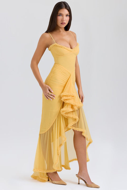 Roxanne Sleeveless dress with straps and ruffles