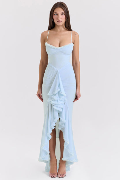 Roxanne Sleeveless dress with straps and ruffles