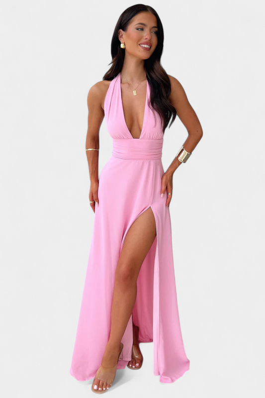 Latisha Halter Dress with Wide Slit