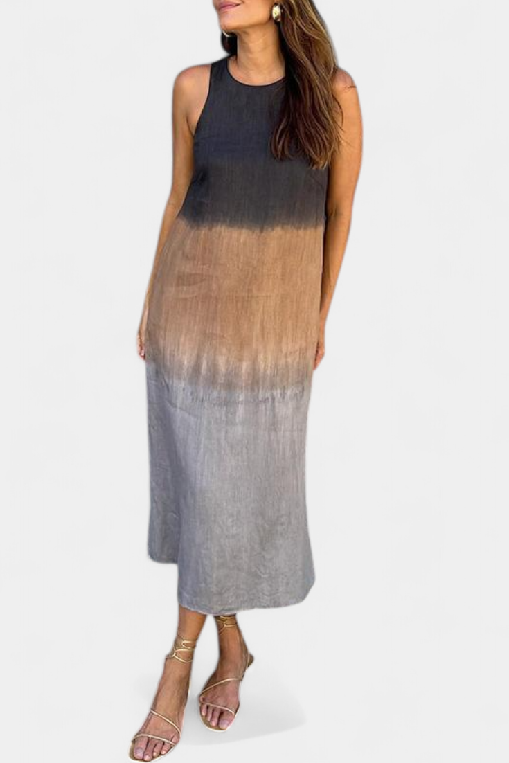 Taerra Sleeveless Dress with Gradient Tie-Dye Design