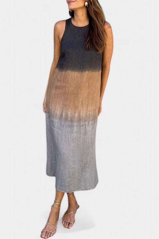 Taerra Sleeveless Dress with Gradient Tie-Dye Design