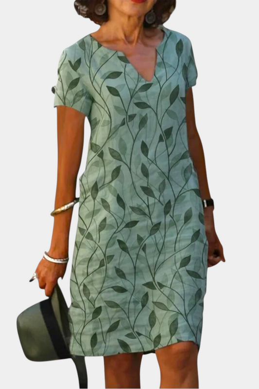 Elowen Casual Printed Shift Dress with V-Neckline