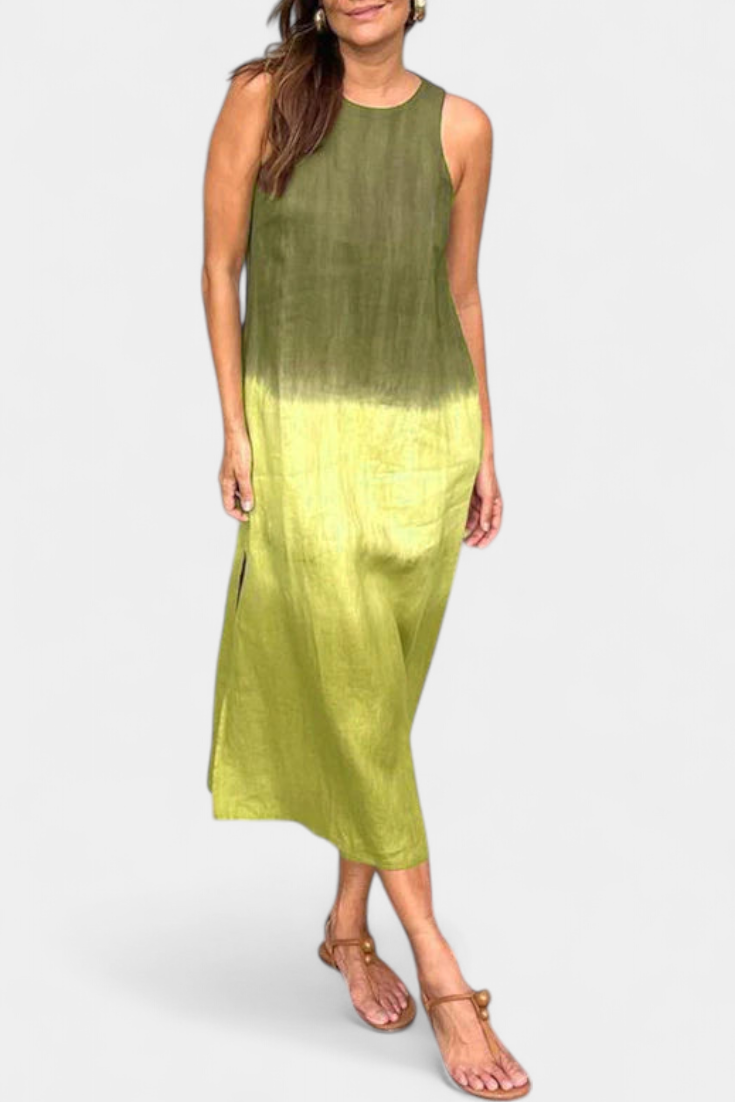 Taerra Sleeveless Dress with Gradient Tie-Dye Design