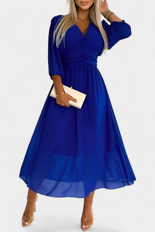 Dorina Chic Midi Dress with V-Neckline and Light Sleeves