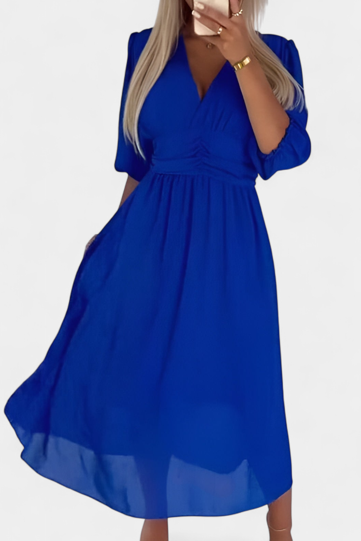 Dorina Chic Midi Dress with V-Neckline and Light Sleeves