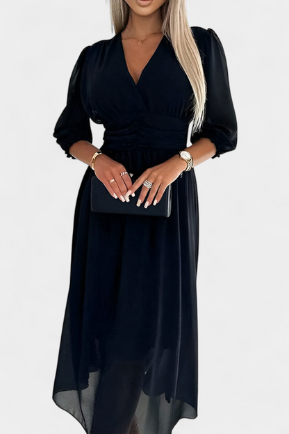 Dorina Chic Midi Dress with V-Neckline and Light Sleeves