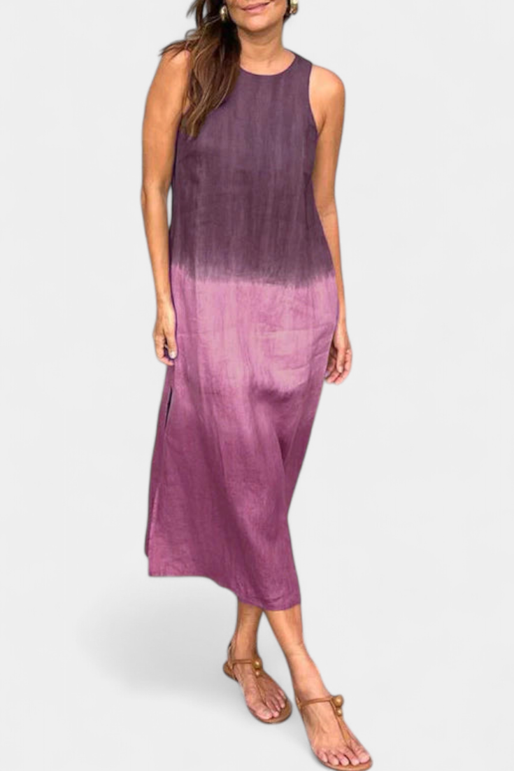 Taerra Sleeveless Dress with Gradient Tie-Dye Design