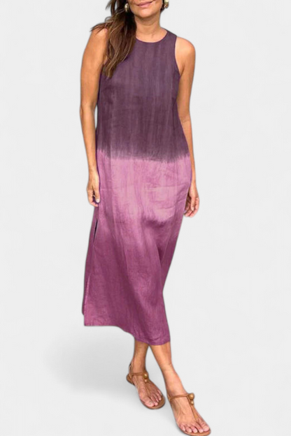 Taerra Sleeveless Dress with Gradient Tie-Dye Design