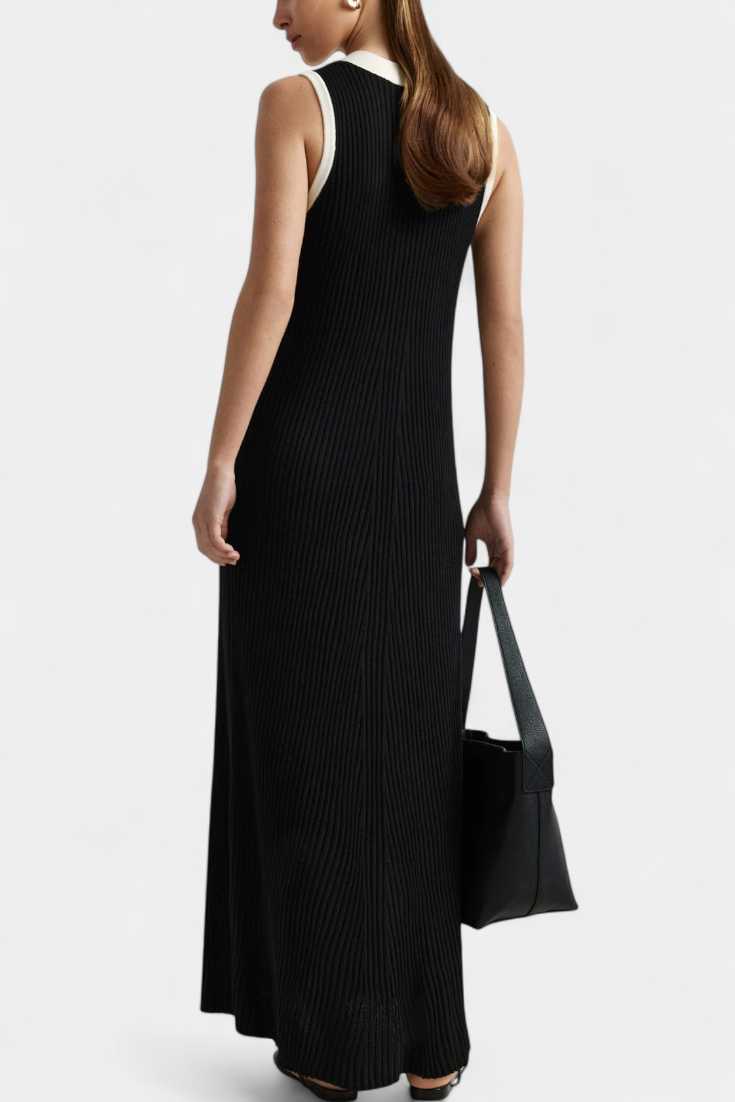 Brielle Sleeveless V-Neck Dress with Contrast Buttons
