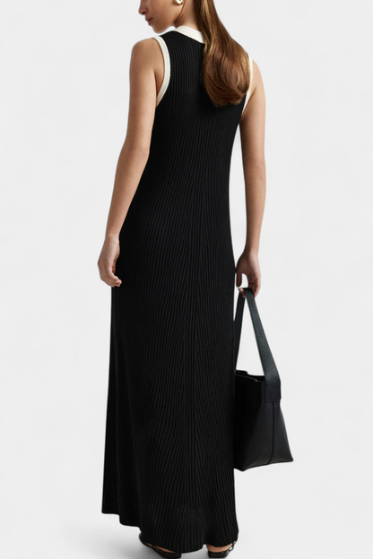 Brielle Sleeveless V-Neck Dress with Contrast Buttons