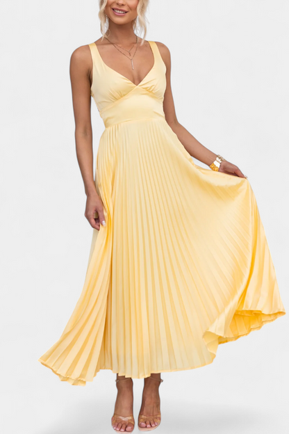 Arlena Pleated Dress with Straps and Cross Back