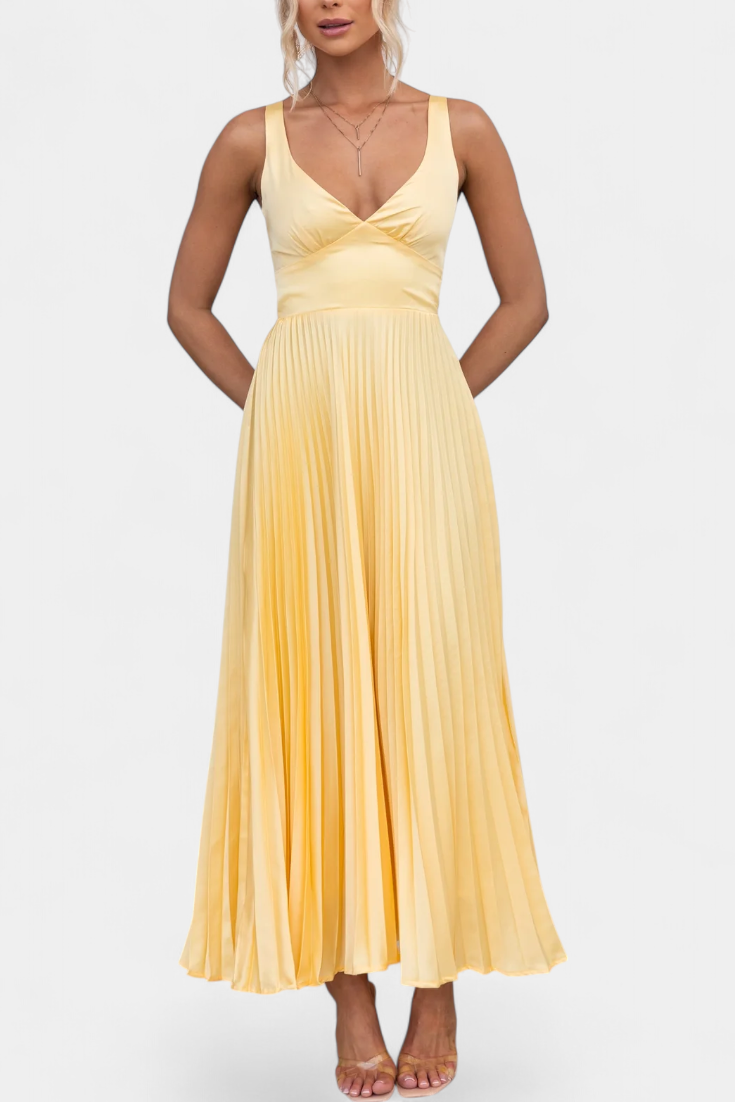 Arlena Pleated Dress with Straps and Cross Back
