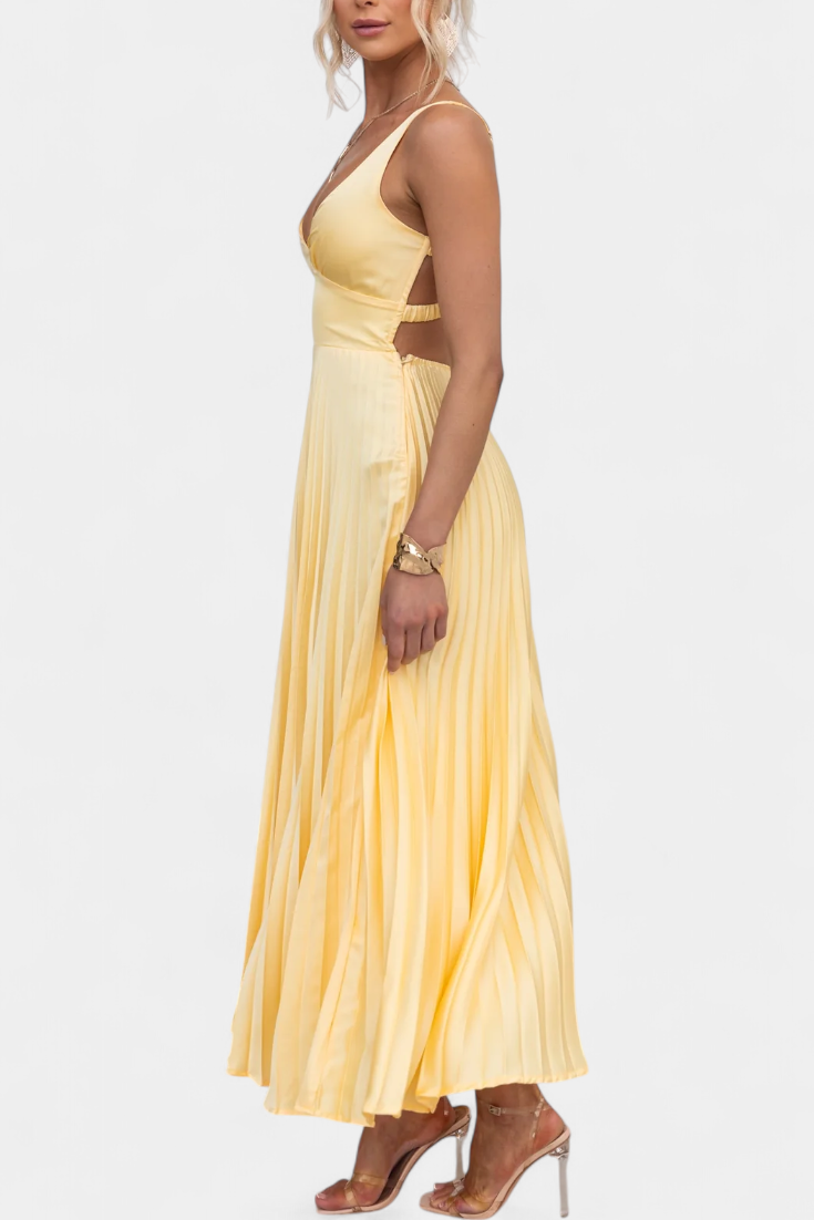 Arlena Pleated Dress with Straps and Cross Back