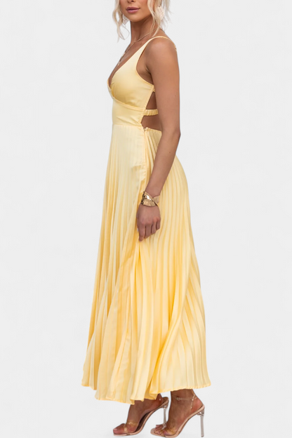 Arlena Pleated Dress with Straps and Cross Back