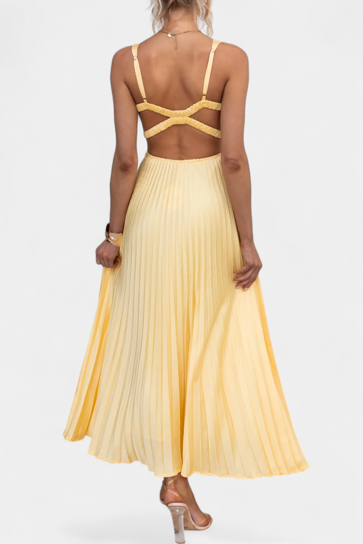 Arlena Pleated Dress with Straps and Cross Back
