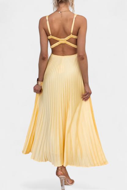 Arlena Pleated Dress with Straps and Cross Back