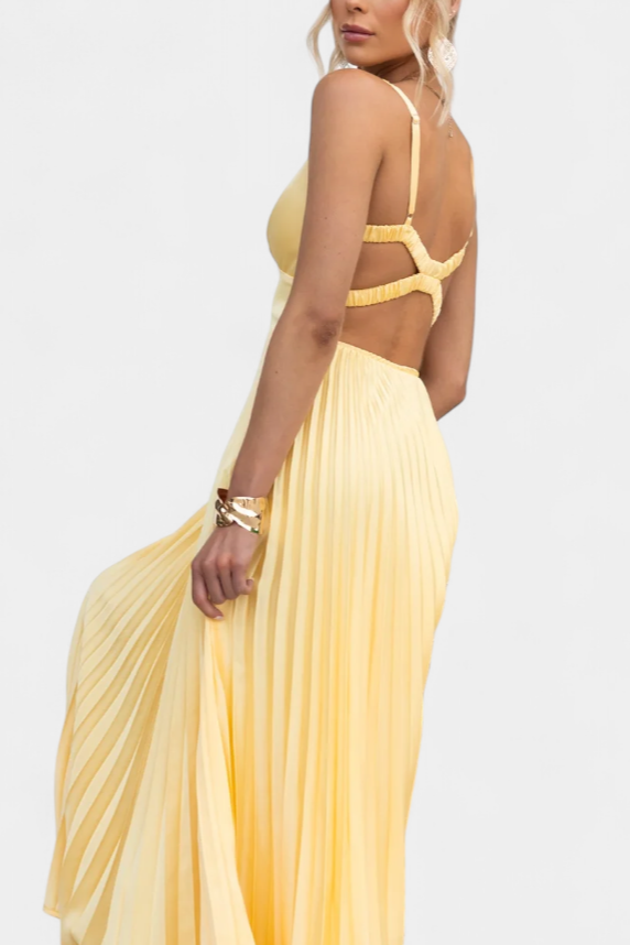 Arlena Pleated Dress with Straps and Cross Back