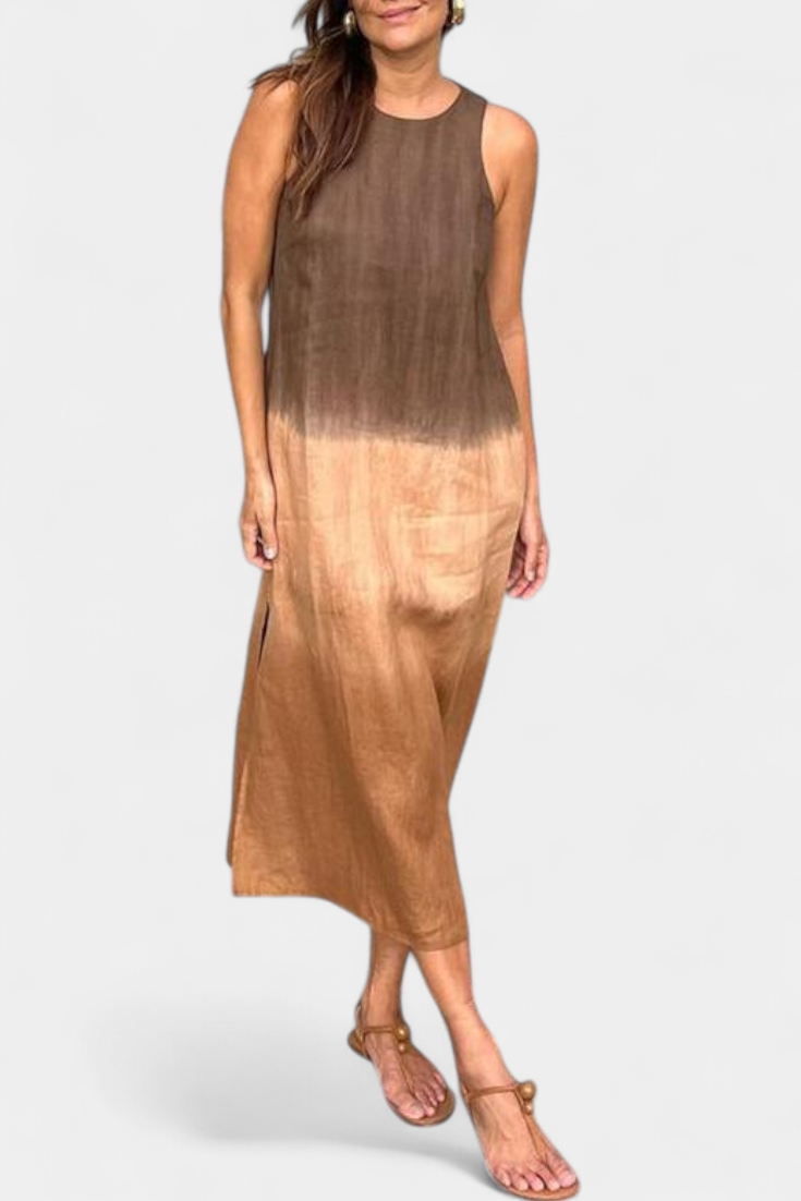 Taerra Sleeveless Dress with Gradient Tie-Dye Design