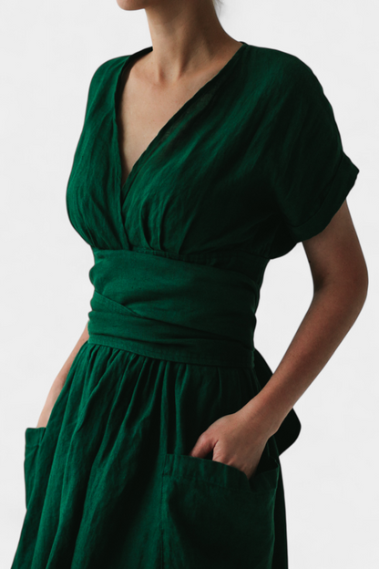 Cressida V-Neck Dress with Adjustable Waist