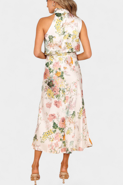 Lisa Floral Maxi Dress with Halter Neck and Adjustable Waist