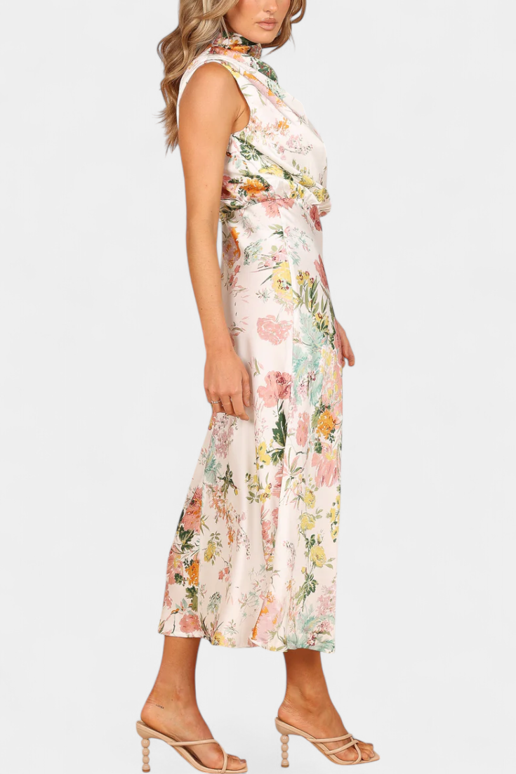 Lisa Floral Maxi Dress with Halter Neck and Adjustable Waist