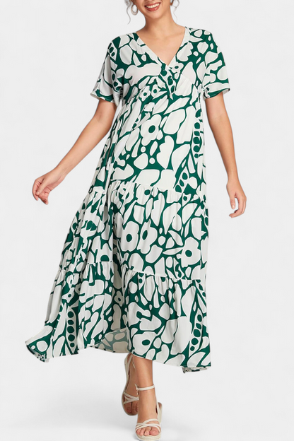 Nélida Long Dress with V-Neckline and Flowy Print