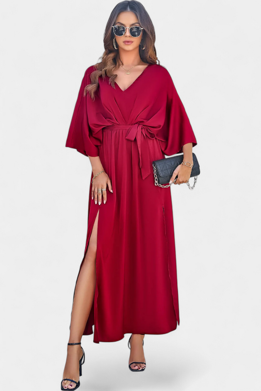 Milly Chic Dress with Slit and Bow Belt