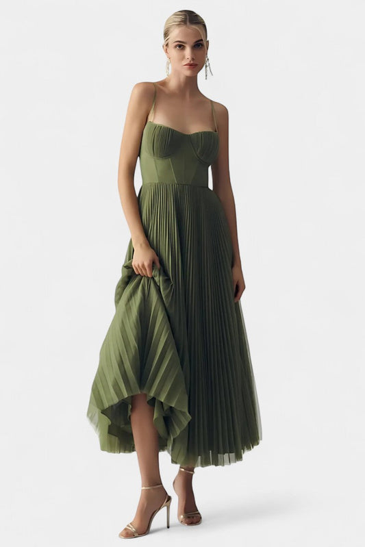 Ottilie Pleated Chiffon Dress with Shaping Corset