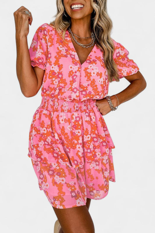 Kimberly Floral Dress with Ruffles and V-Neckline