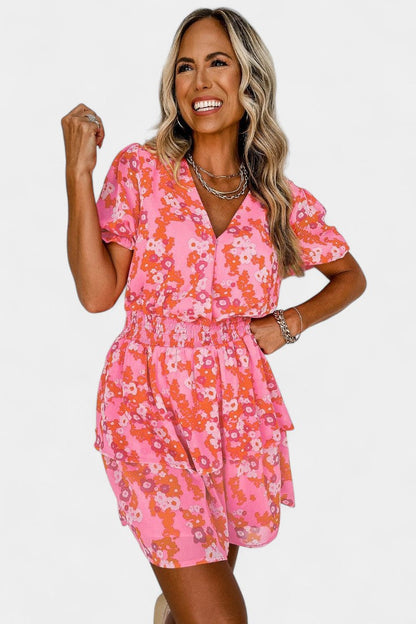 Kimberly Floral Dress with Ruffles and V-Neckline