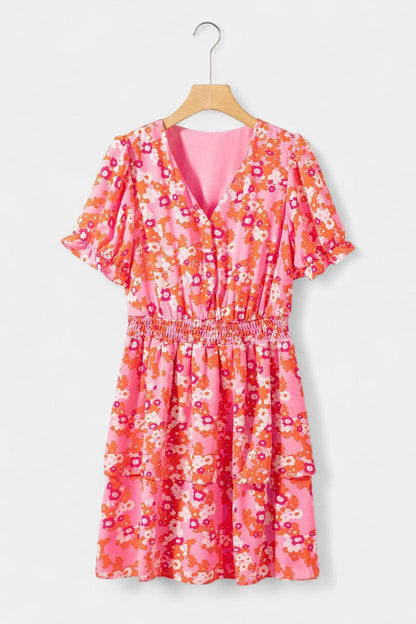 Kimberly Floral Dress with Ruffles and V-Neckline